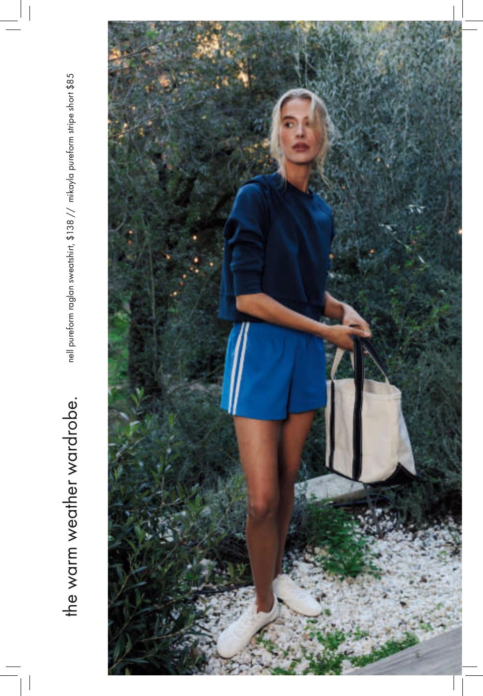 Warm weather wardrobe opener featuring coordinated sweatshirt and short set