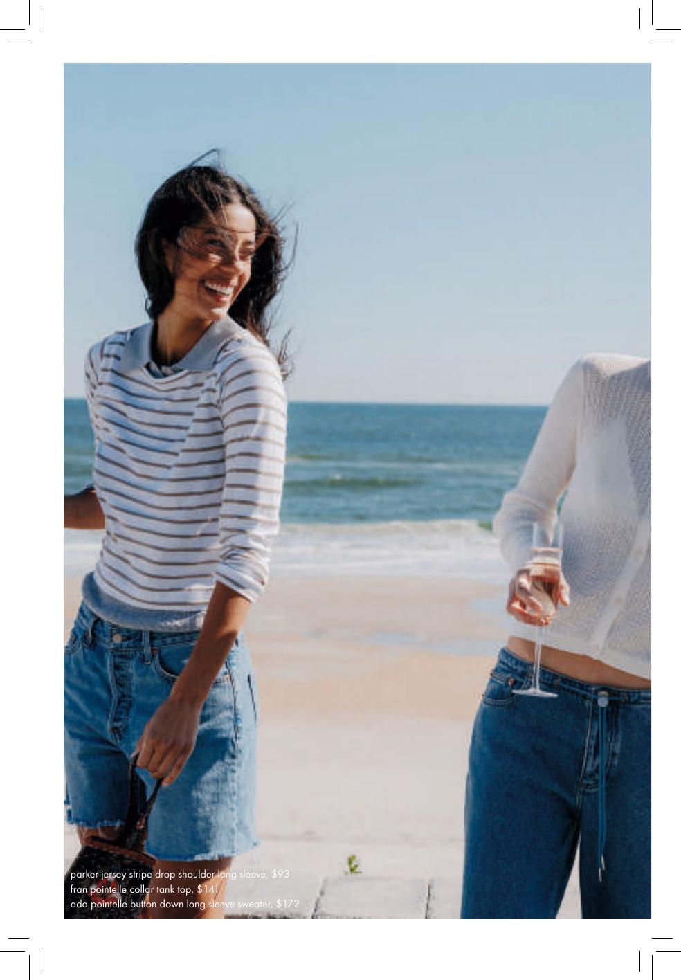 Editorial spread featuring striped long sleeve and pointelle layers
