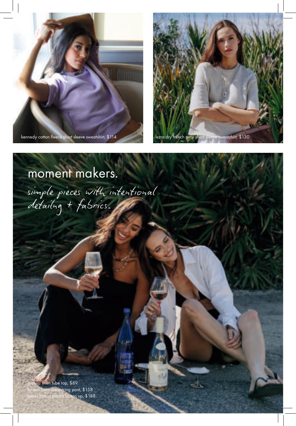 Moment makers chapter spread with sweatshirt and linen looks