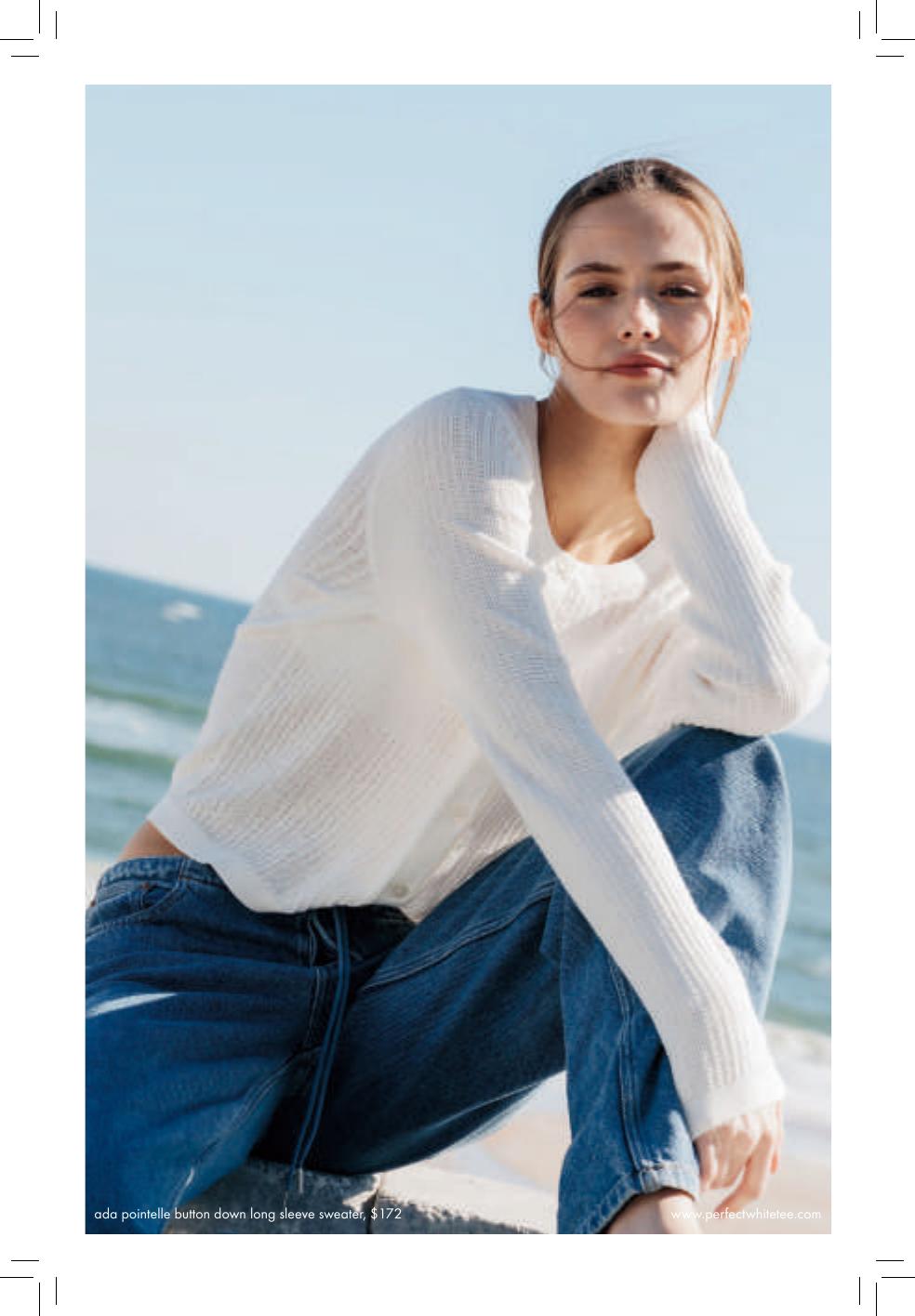 Editorial spread featuring pointelle sweater and layered styling